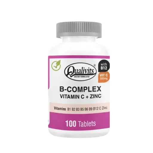 [TKT1037-100] QUALIVITS B-Complex & Vitamin C + Zinc 100 Tabs.
